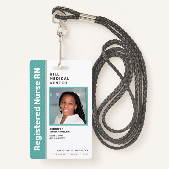 Badge ID photo verte de l'employé Médicale (Devant avec lanière)