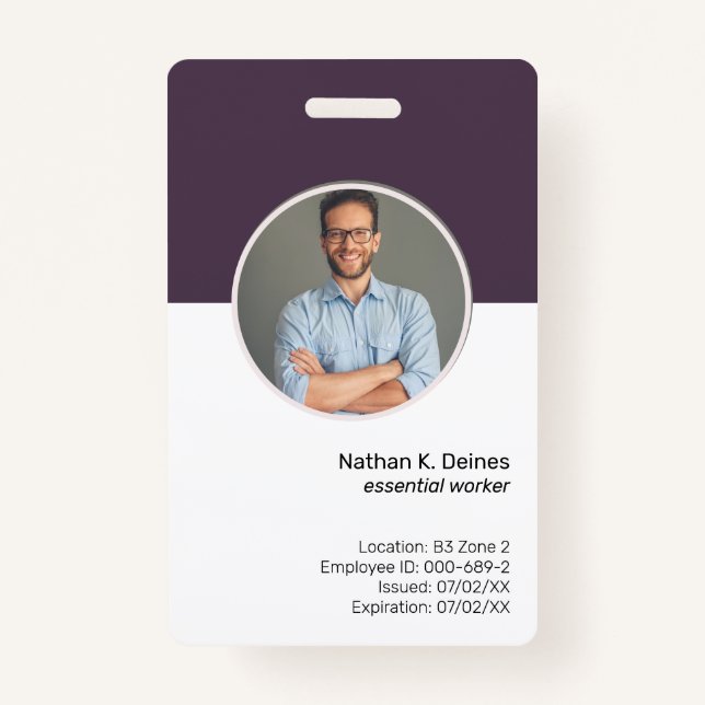 Badge ID pourpre | ID photo de l'employé Sécurité de la  (Devant)
