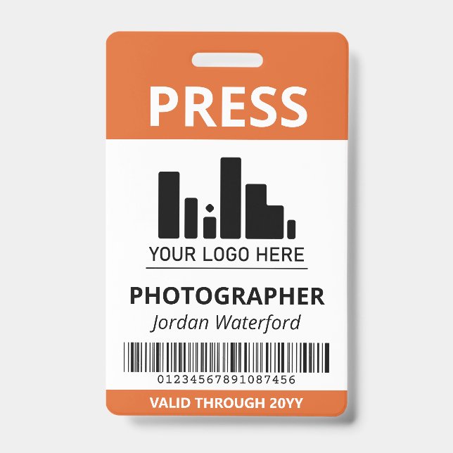 Badge ID presse Orange avec votre logo et code-bar (Avant)