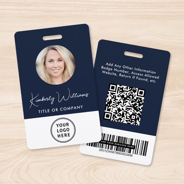 Badge ID QR Codes Barres Employé Bleu Photo (Créateur téléchargé)