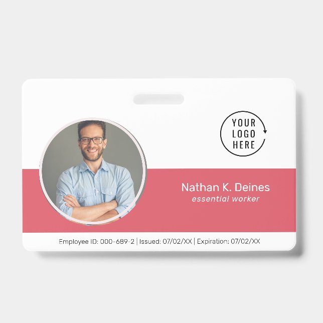 Badge ID rose | ID photo de l'employé Sécurité de la soc (Avant)