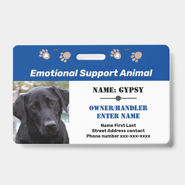 Badge Identifiant d'animal de soutien émotionnel avec un (Avant)