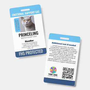 Badge Identifiant de chat de soutien émotionnel bleu