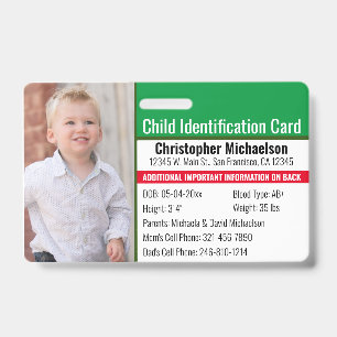 Badge Identifiant de l'enfant Allergie d'urgence Identif