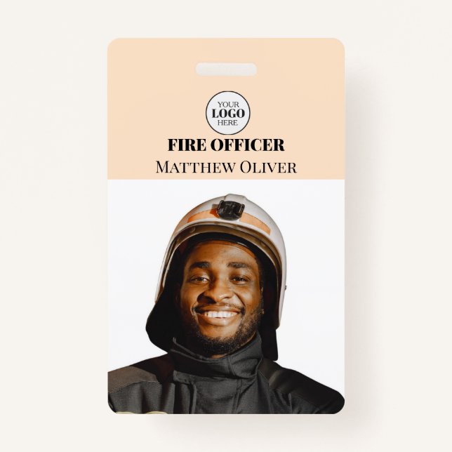 Badge Identifiant du pompier Photo Logo simple Beige Bad (Devant)