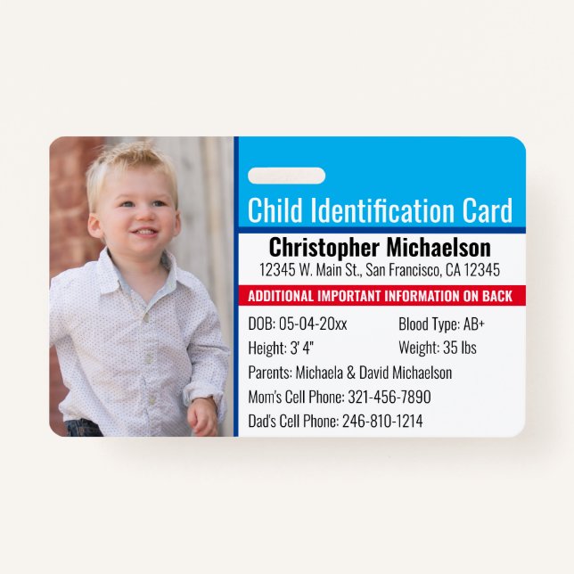 Badge Identification de l'enfant Allergie d'urgence Phot (Devant)