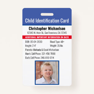 Badge Identification de l'enfant Allergie d'urgence Phot