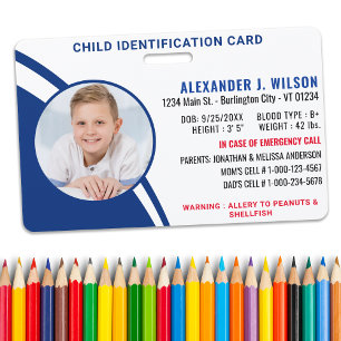 Badge Identification de l'enfant avec photo personnalisé