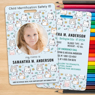 Badge Identification de l'enfant Cute Chat Enfants Photo
