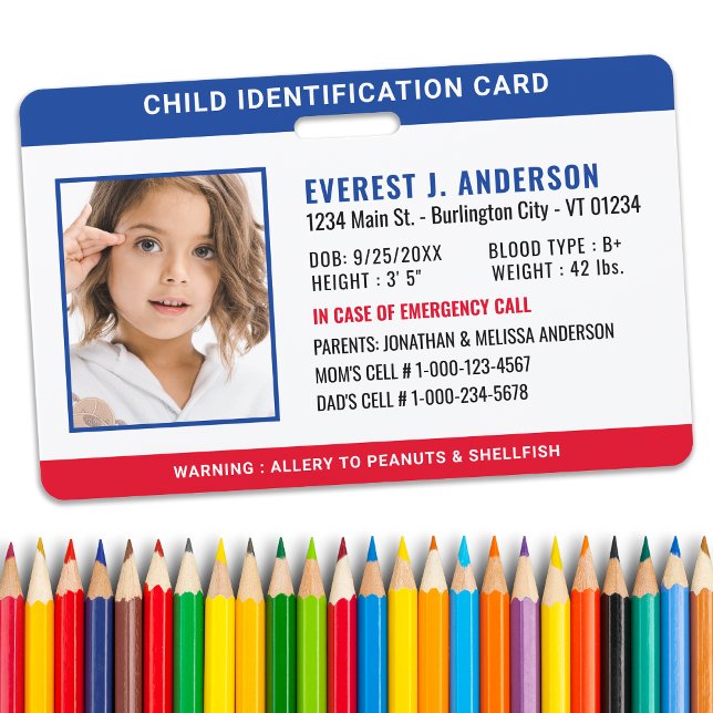 Badge Identification de l'enfant d'urgence Photo personn (Créateur téléchargé)