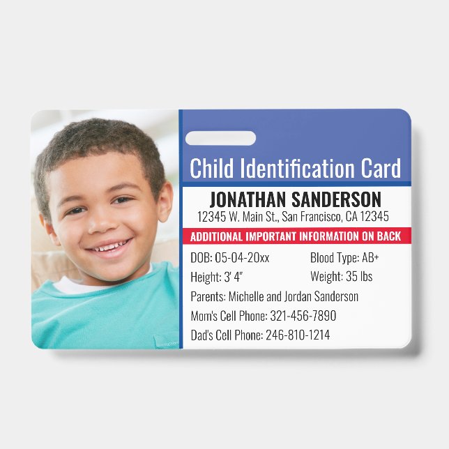 Badge Identification de l'identité de l'enfant Allergie  (Avant)