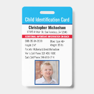 Badge Identification de l'identité de l'enfant Allergie