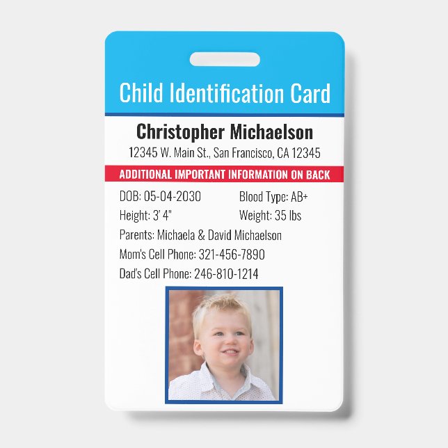 Badge Identification de l'identité de l'enfant Allergie  (Avant)