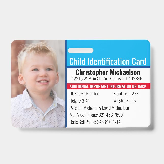 Badge Identification de l'identité de l'enfant Allergie  (Avant)