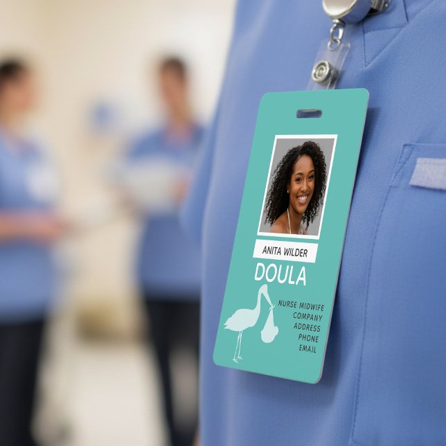 Badge Identification de Photo de Sage-Femme Doula Stork  (Sturdy, clear, and always ready for action, providing reliable identification day after day.)
