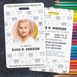 Badge Identification des enfants Animaux mignons d'urgen