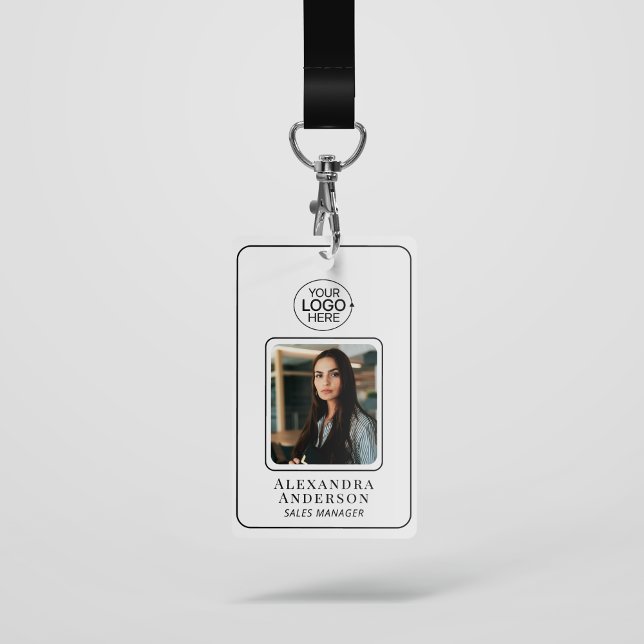 Badge Identification photo avec logo noir et blanc simpl (Simple Black and White Logo Photo Identification Badge)
