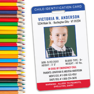 Badge Identification simple par photo Urgence ID enfant