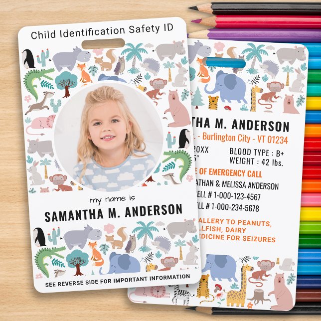 Badge Identité de l'enfant Urgence Mignon Amusant Animau (Créateur téléchargé)