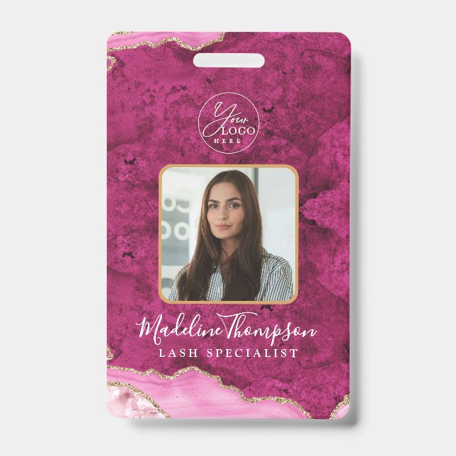 Badge Identité de l'entreprise de marbre d'agate rose Lo (Avant)