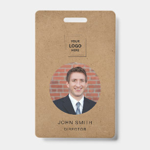 Badge Identité d'employé QR minimal Kraft rustique