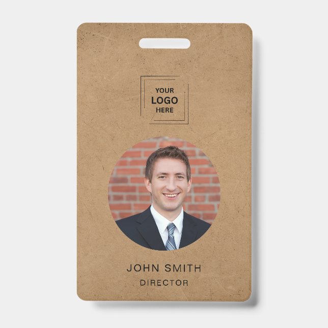Badge Identité d'employé QR minimal Kraft rustique (Avant)