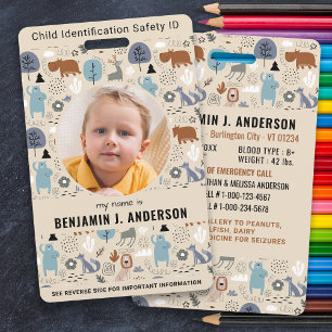 Badge Identité Photo Enfant Urgence Animaux de Forêt Mig