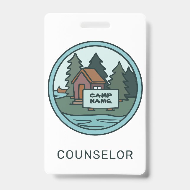 Badge Île de cabane de camp d'été pour jeunes avec ensei (Avant)