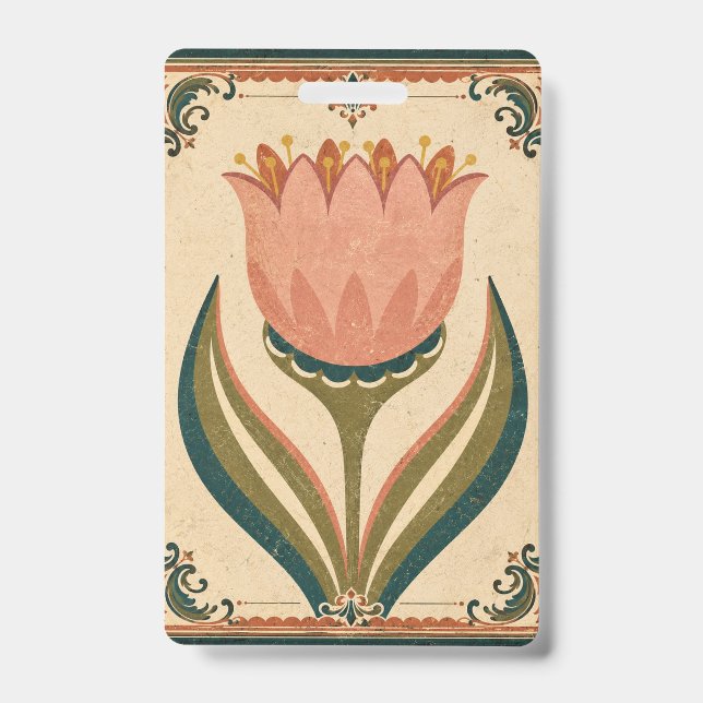 Badge Illustration d'art populaire de tulipe antique de  (Avant)