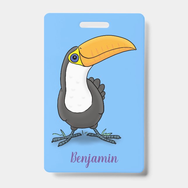 Badge Illustration de cartoon de toucan heureux mignon (Avant)