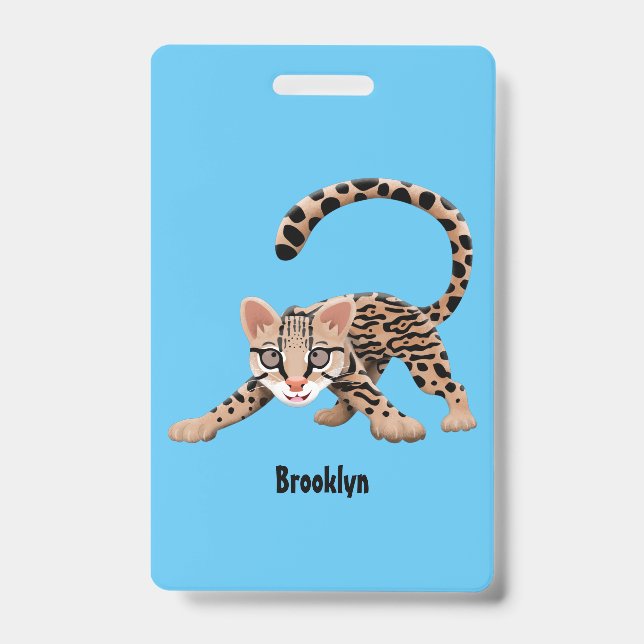 Badge Illustration de cartoon d'ocelot mignon (Avant)