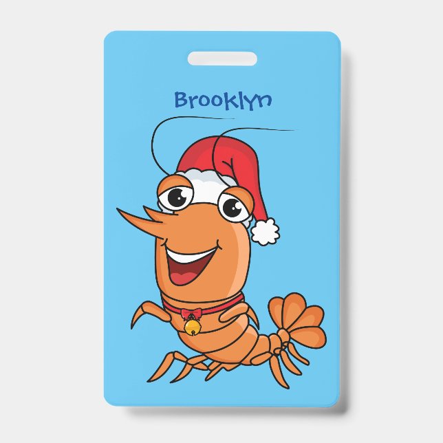 Badge Illustration de crevette de Noël heureuse et migno (Avant)