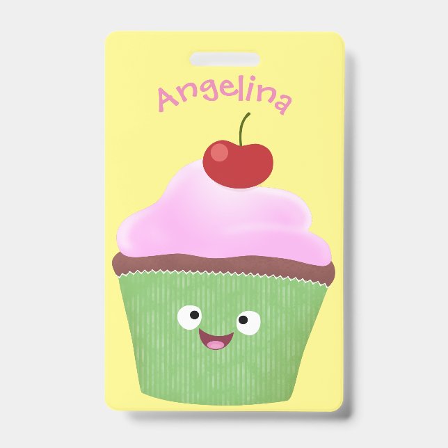 Badge Illustration de cupcake mignon et heureux en style (Avant)