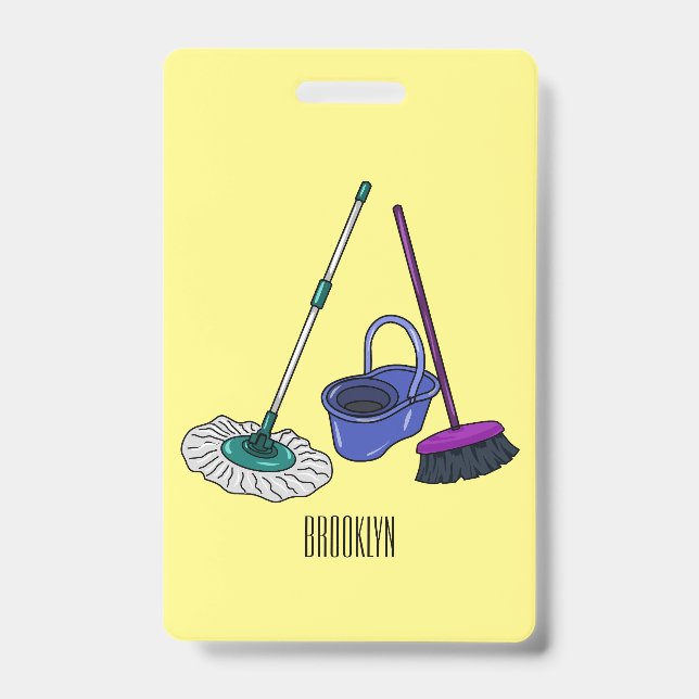 Badge Illustration de dessin animé balai et serpillière (Avant)