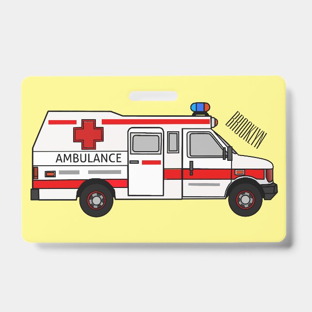 Badge Illustration de dessin animé d'ambulance (Avant)