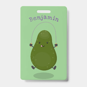 Badge Illustration de dessin animé d'avocat mignon sauta