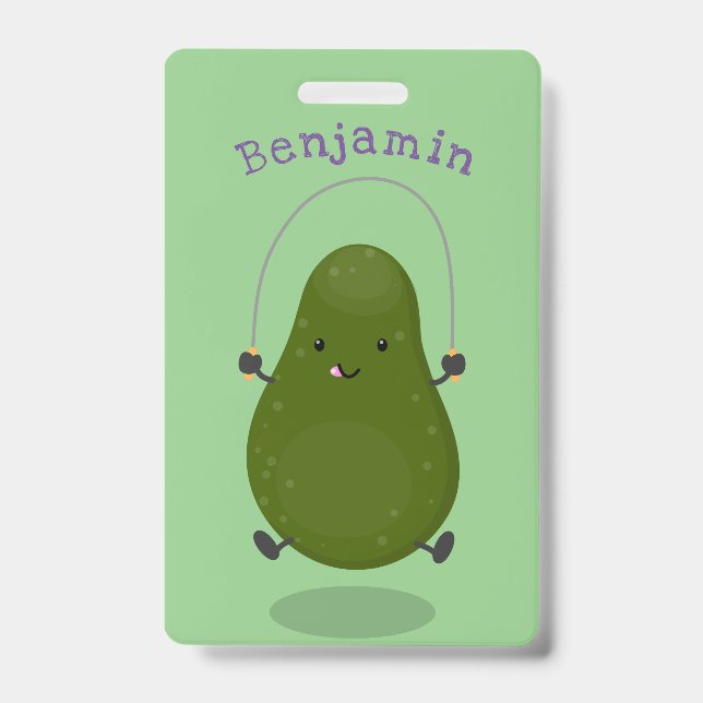 Badge Illustration de dessin animé d'avocat mignon sauta (Avant)