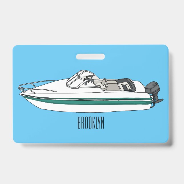 Badge Illustration de dessin animé de bateau à moteur  (Avant)