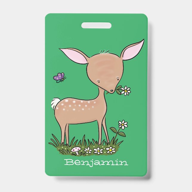 Badge Illustration de dessin animé de bébé cerf mignon e (Avant)