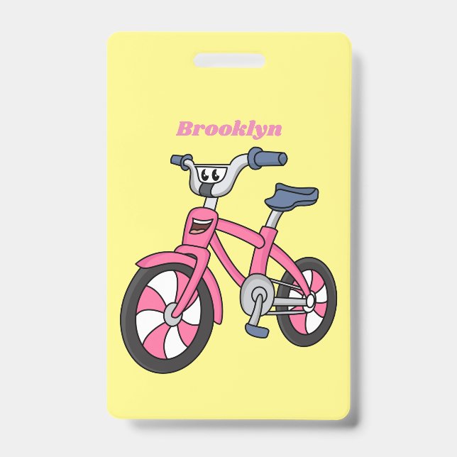 Badge Illustration de dessin animé de bicyclette rose mi (Avant)