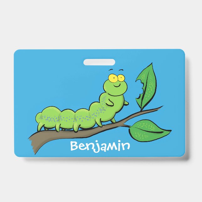 Badge Illustration de dessin animé de chenille verte mig (Avant)