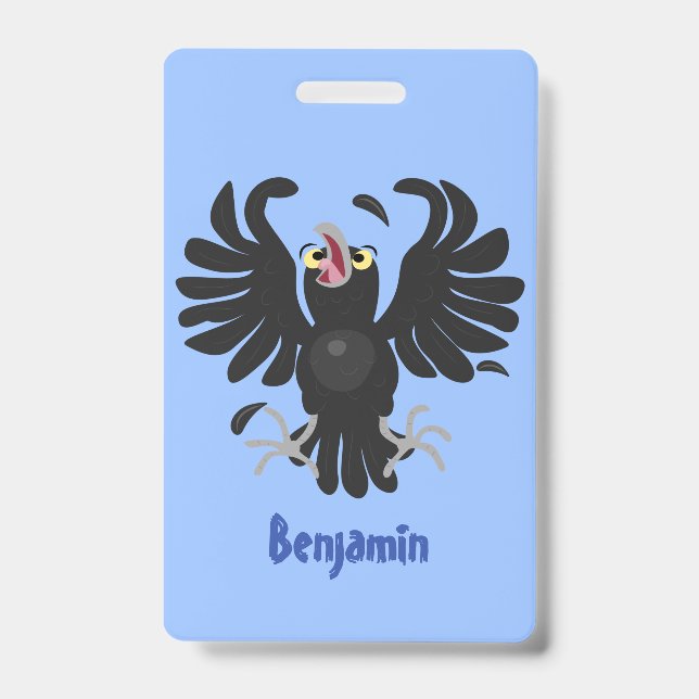 Badge Illustration de dessin animé de corbeau fou et drô (Avant)
