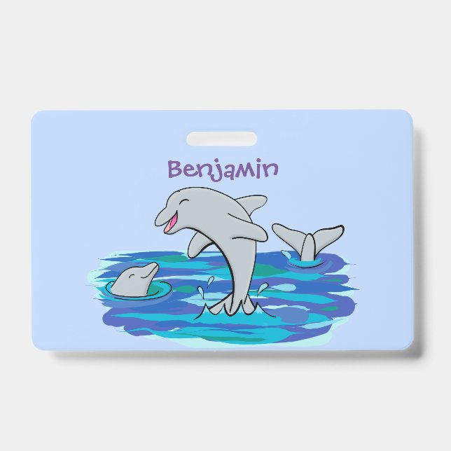 Badge Illustration de dessin animé de dauphins heureux a (Avant)