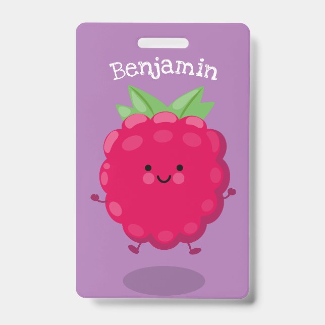 Badge Illustration de dessin animé de framboise mignonne (Avant)