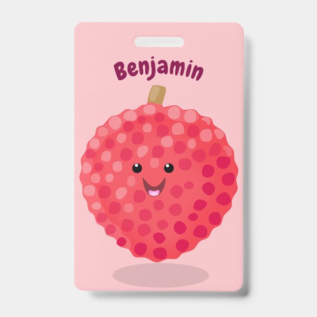 Badge Illustration de dessin animé de litchi rose mignon (Avant)