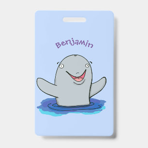 Badge Illustration de dessin animé de marsouin heureux a