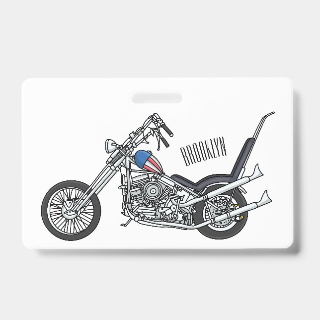 Badge Illustration de dessin animé de moto chopper 1950 (Avant)