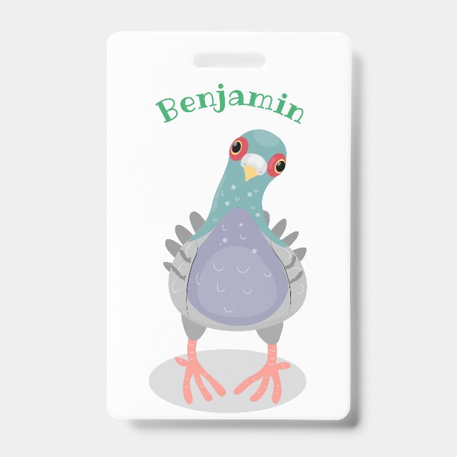 Badge Illustration de dessin animé de pigeon curieux drô (Avant)