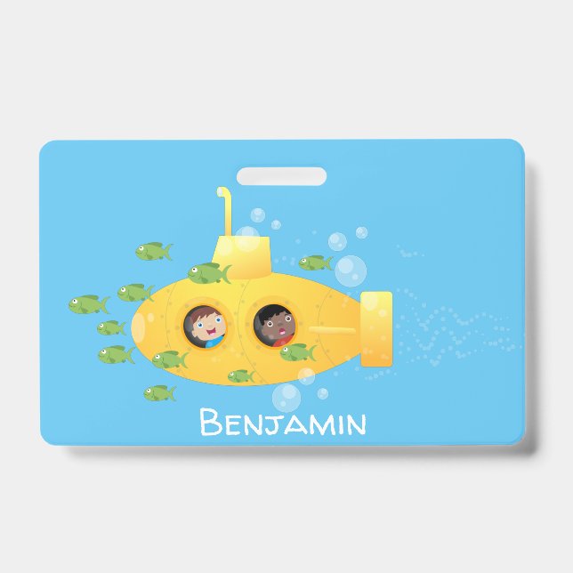 Badge Illustration de dessin animé de poisson de sous-ma (Avant)