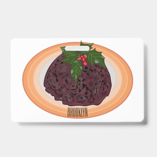 Badge illustration de dessin animé de pudding de Noël (Avant)